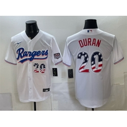 Men Texas Rangers  20 Ezequiel Duran White 2026 USA 250 Fourth of July Home Stitched Baseball Jersey