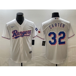 Men Texas Rangers 32 Evan Carter White With Patch Cool Base Stitched Baseball Jersey