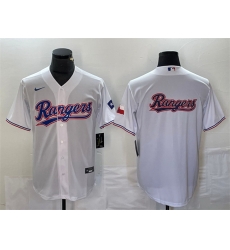 Men Texas Rangers White Team Big Logo With Patch Cool Base Stitched Baseball Jersey