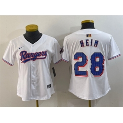 Women Texas Rangers 28 Jonah Heim White Gold Stitched Baseball Jersey