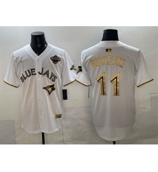 Men Toronto Blue Jays 11 Bo Bichette White Gold 2025 American League Champions Limited Stitched Baseball Jersey