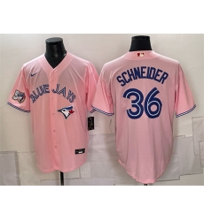 Men Toronto Blue Jays 36 Davis Schneider Pink 50 Seasons Patch Stitched Baseball Jersey Men Toronto Blue Jays 36 Davis Schneider Pink 50 Seasons Patch Stitched Baseball Jersey