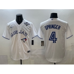 Men Toronto Blue Jays 4 George Springer White 2025 World Series Home Cool Base Stitched Baseball Jersey