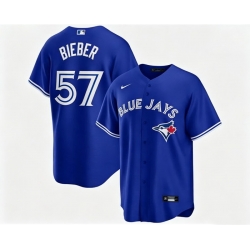 Men Toronto Blue Jays Shane Bieber 57 Blue Away Flex Base Stitched Baseball Jersey