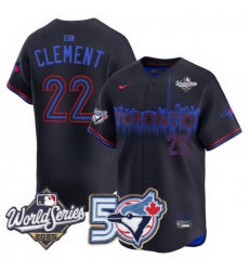 Men Women Youth Blue Jays 50th Patch 2025 World Series City Connect 22 Clement Stitched Jersey Men Women Youth Blue Jays 50th Patch 2025 World Series City Connect 22 Clement Stitched Jersey