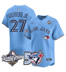 Men Women Youth Blue Jays 50th Patch 2025 World Series Powder Blue 27 Guerrero JR. Stitched Jersey Men Women Youth Blue Jays 50th Patch 2025 World Series Powder Blue 27 Guerrero JR. Stitched Jersey