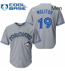 Mens Majestic Toronto Blue Jays 19 Paul Molitor Replica Grey Road MLB Jersey