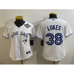 Women Toronto Blue Jays 38 Nathan Lukes White 2025 World Series Home Cool Base Stitched Baseball Jersey 
