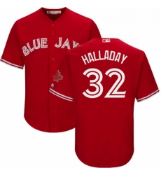 Youth Majestic Toronto Blue Jays 32 Roy Halladay Authentic Scarlet Alternate MLB Jersey
