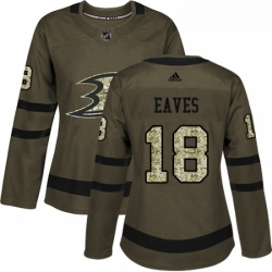 Womens Adidas Anaheim Ducks 18 Patrick Eaves Authentic Green Salute to Service NHL Jersey 