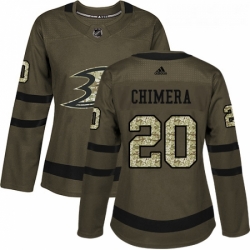 Womens Adidas Anaheim Ducks 20 Jason Chimera Authentic Green Salute to Service NHL Jersey 