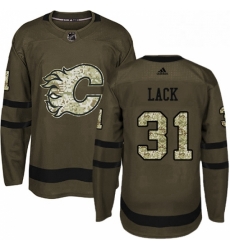 Mens Adidas Calgary Flames 31 Eddie Lack Authentic Green Salute to Service NHL Jersey 