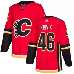 Mens Adidas Calgary Flames 46 Marek Hrivik Authentic Red Home NHL Jersey 