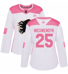 Womens Adidas Calgary Flames 25 Joe Nieuwendyk Authentic WhitePink Fashion NHL Jersey 