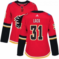 Womens Adidas Calgary Flames 31 Eddie Lack Premier Red Home NHL Jersey 