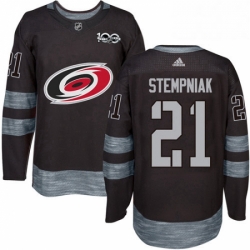 Mens Adidas Carolina Hurricanes 21 Lee Stempniak Authentic Black 1917 2017 100th Anniversary NHL Jersey 