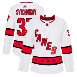 Women Hurricanes 37 Andrei Svechnikov White Road Authentic Stitched Hockey Jersey