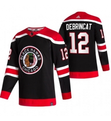 Men Chicago Blackhawks 12 Alex DeBrincat Black Adidas 2020 21 Reverse Retro Alternate NHL Jersey