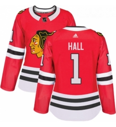 Womens Adidas Chicago Blackhawks 1 Glenn Hall Authentic Red Home NHL Jersey 