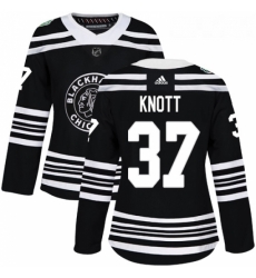 Womens Adidas Chicago Blackhawks 37 Graham Knott Authentic Black 2019 Winter Classic NHL Jersey 