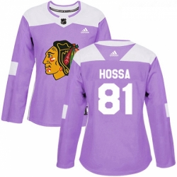 Womens Adidas Chicago Blackhawks 81 Marian Hossa Authentic Purple Fights Cancer Practice NHL Jersey 
