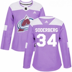 Womens Adidas Colorado Avalanche 34 Carl Soderberg Authentic Purple Fights Cancer Practice NHL Jersey 