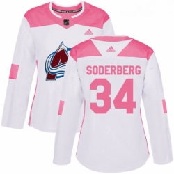 Womens Adidas Colorado Avalanche 34 Carl Soderberg Authentic WhitePink Fashion NHL Jersey 