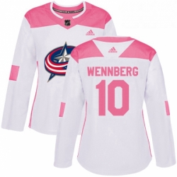 Womens Adidas Columbus Blue Jackets 10 Alexander Wennberg Authentic WhitePink Fashion NHL Jersey 