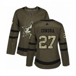 Womens Adidas Dallas Stars 27 Erik Condra Authentic Green Salute to Service NHL Jersey 