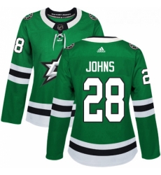 Womens Adidas Dallas Stars 28 Stephen Johns Authentic Green Home NHL Jersey 