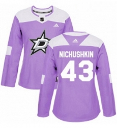 Womens Adidas Dallas Stars 43 Valeri Nichushkin Authentic Purple Fights Cancer Practice NHL Jersey 