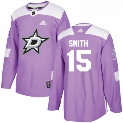 Youth Adidas Dallas Stars 15 Bobby Smith Authentic Purple Fights Cancer Practice NHL Jersey 