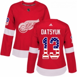 Womens Adidas Detroit Red Wings 13 Pavel Datsyuk Authentic Red USA Flag Fashion NHL Jersey 