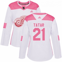 Womens Adidas Detroit Red Wings 21 Tomas Tatar Authentic WhitePink Fashion NHL Jersey 