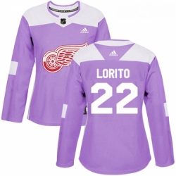 Womens Adidas Detroit Red Wings 22 Matthew Lorito Authentic Purple Fights Cancer Practice NHL Jersey 