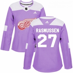 Womens Adidas Detroit Red Wings 27 Michael Rasmussen Authentic Purple Fights Cancer Practice NHL Jersey 