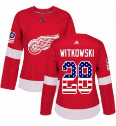 Womens Adidas Detroit Red Wings 28 Luke Witkowski Authentic Red USA Flag Fashion NHL Jersey 