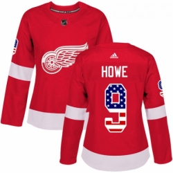 Womens Adidas Detroit Red Wings 9 Gordie Howe Authentic Red USA Flag Fashion NHL Jersey 