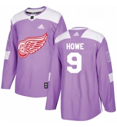 Youth Adidas Detroit Red Wings 9 Gordie Howe Authentic Purple Fights Cancer Practice NHL Jersey 