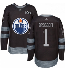 Mens Adidas Edmonton Oilers 1 Laurent Brossoit Authentic Black 1917 2017 100th Anniversary NHL Jersey 