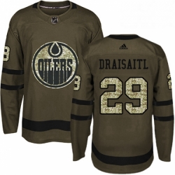 Mens Adidas Edmonton Oilers 29 Leon Draisaitl Authentic Green Salute to Service NHL Jersey 