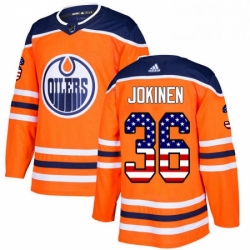 Mens Adidas Edmonton Oilers 36 Jussi Jokinen Authentic Orange USA Flag Fashion NHL Jersey 