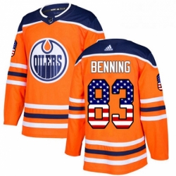 Mens Adidas Edmonton Oilers 83 Matt Benning Authentic Orange USA Flag Fashion NHL Jersey 