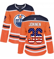 Womens Adidas Edmonton Oilers 36 Jussi Jokinen Authentic Orange USA Flag Fashion NHL Jersey 