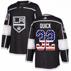 Mens Adidas Los Angeles Kings 32 Jonathan Quick Authentic Black USA Flag Fashion NHL Jersey 
