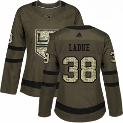 Womens Adidas Los Angeles Kings 38 Paul LaDue Authentic Green Salute to Service NHL Jersey 