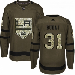 Youth Adidas Los Angeles Kings 31 Peter Budaj Authentic Green Salute to Service NHL Jersey 