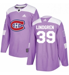 Mens Adidas Montreal Canadiens 39 Charlie Lindgren Authentic Purple Fights Cancer Practice NHL Jersey 