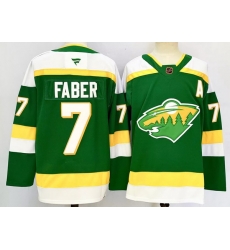 Men Minnesota Wild 7 Brock Faber Green 2024 25 Alternate With A Patch Stitched Hockey Jersey