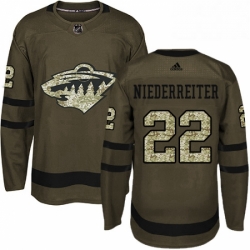 Mens Adidas Minnesota Wild 22 Nino Niederreiter Premier Green Salute to Service NHL Jersey 